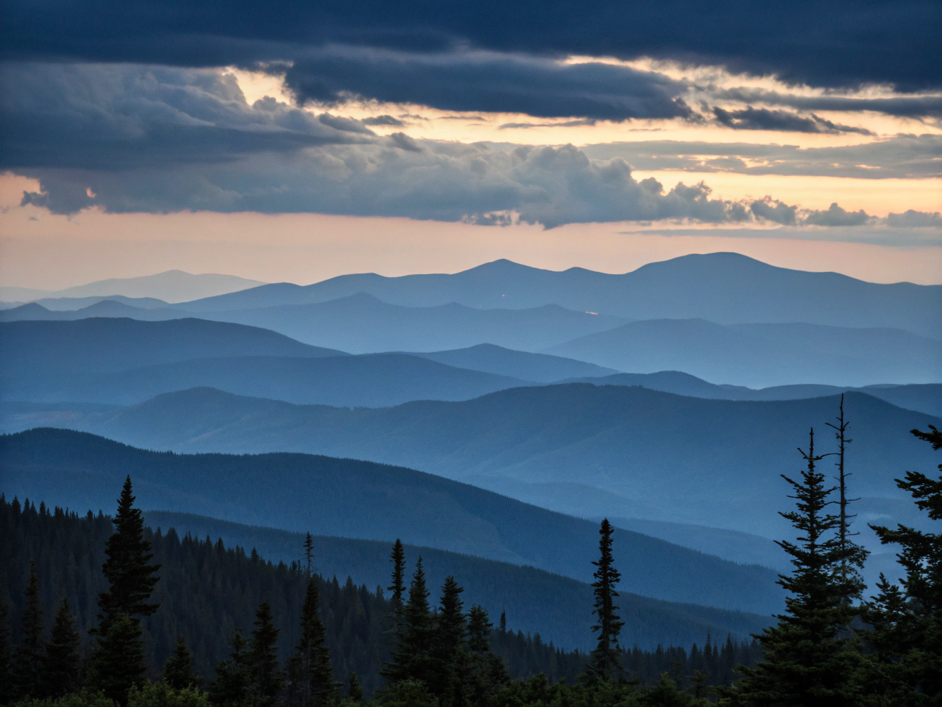 Mountain peaks at dusk with cinematic Utah lighting